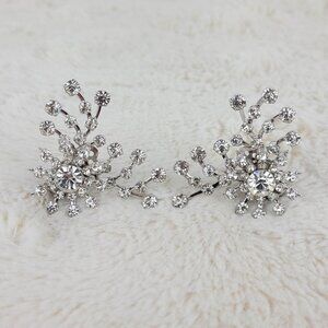 1970's Clear Rhinestones Full Spray Clip Earrings